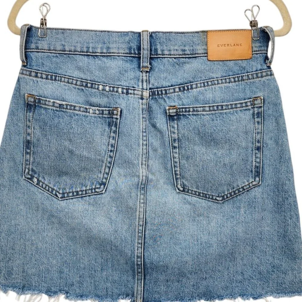 Everlane The Denim Reconstructed Skirt Distressed Raw Hem Jean Skirt Womens 27
